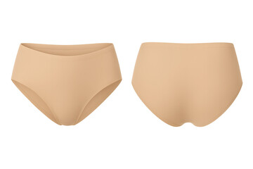 Nude seamless high-waisted women's briefs, isolated on transparent background.