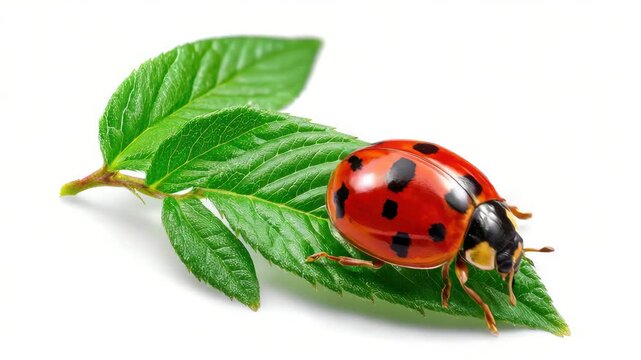 Colorful ladybug resting on a green leaf close to nature