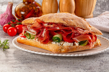Sandwich with ciabatta and jamon