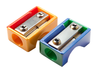 Two Plastic Pencil Sharpeners Red and Blue on Background stationery school supplies isolated on a transparent background