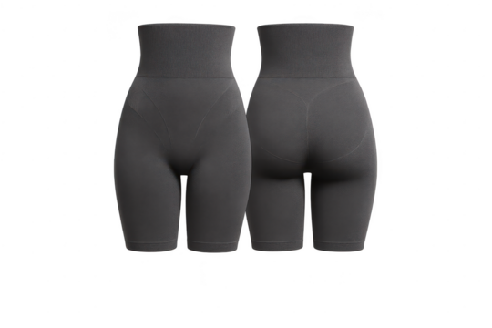 Dark grey high-waisted seamless shaping shorts isolated on transparent background.