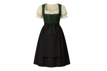 Traditional German dirndl dress isolated on transparent background for Oktoberfest celebration.