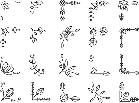 Collection of elegant floral and swirl decorative corner accents for design projects