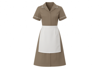 Elegant maid uniform with white apron isolated on transparent background view