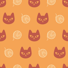 Cute orange cat face seamless pattern
