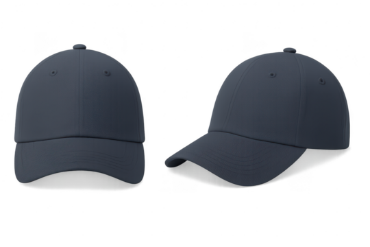 Two navy blue baseball caps isolated on transparent background, sporty headwear - Powered by Adobe
