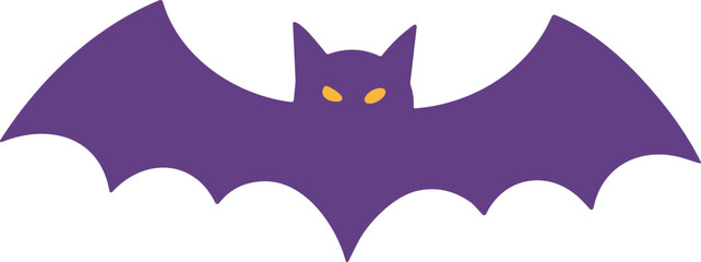 Simple Flat Purple Silhouette Bat with Glowing Eyes Illustration