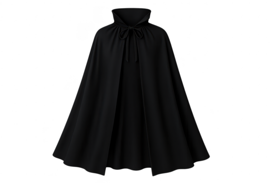 Elegant black cape with a high collar isolated on a transparent background