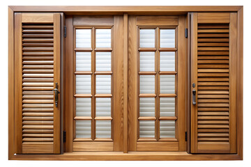 Classic wooden double doors with louvered shutters