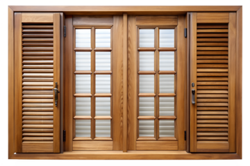 Classic wooden double doors with louvered shutters