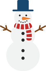 Flat Style Winter Snowman with Hat and Scarf Illustration