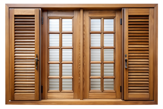Classic wooden double doors with louvered shutters