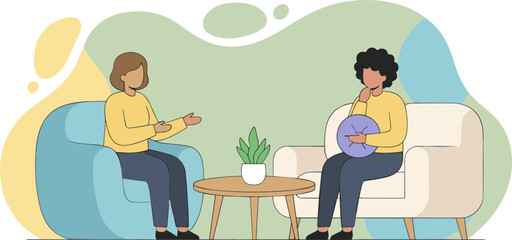 Modern Flat Style Two Person in Therapy Session Illustration Design