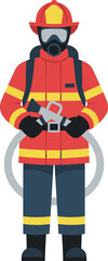 Flat Illustration Full Body Firefighter Holding Hose with Safety Equipment