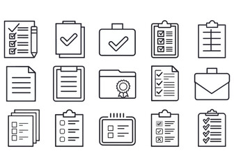 Collection of Checklists and Document Icons for Business and Project Management in Modern Minimalist Style