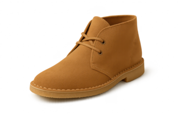 Elegant tan suede desert boot isolated on a transparent background, stylish