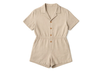 Beige short sleeve romper isolated on transparent background, summer outfit