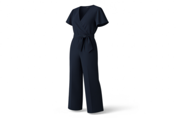 Elegant navy blue jumpsuit isolated on a transparent background, cutout