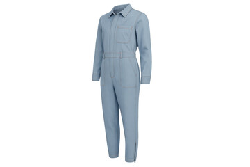 Light blue denim jumpsuit isolated on transparent background, modern design