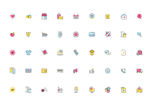 Colorful Shopping Retail Ecommerce Icons Set