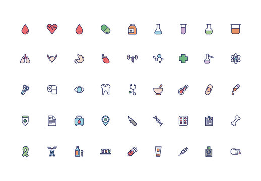 Colorful Medical Health Science Icons Set