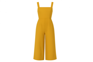 Mustard yellow wide leg jumpsuit isolated on transparent background, modern