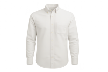 Isolated white button-down shirt with long sleeves on a transparent background