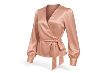 Obraz premium Elegant rose gold wrap blouse with tie belt isolated on transparent background