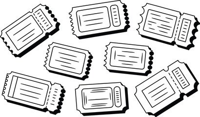 A Collection of Hand-Drawn Tickets on a White Background