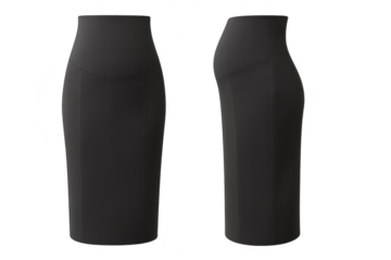 Black pencil skirt, high-waisted, isolated on transparent background