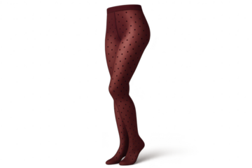 Women's chic dark red polka dot tights isolated on transparent background