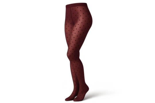 Women's chic dark red polka dot tights isolated on transparent background