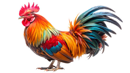 Fototapeta premium Colorful Rooster with Vibrant Plumage on Background chicken bird isolated on a transparent background