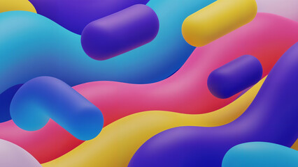 Vibrant abstract design featuring colorful 3D smooth shapes and dynamic curves composition for
