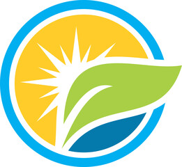sun and nature icons on green eco icons on green leaf organic logo