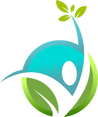 eco friendly icon on green leaf happy people vegan logo