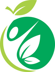 green leaf happy people vegan logo on vector illustration of a green leaf