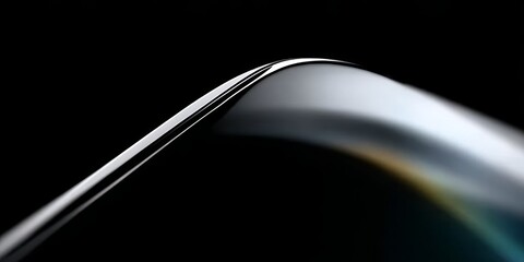 Close-up of a sleek, curved metallic surface with reflective highlights against a dark background
