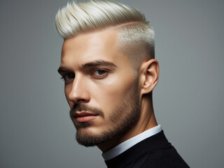 Barbershop model with stylish white haircut