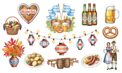 Watercolor Oktoberfest Celebration Elements Collection