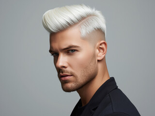 Barbershop model with stylish white haircut