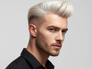Barbershop model with stylish white haircut