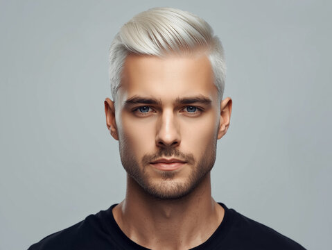 Barbershop model with stylish white haircut