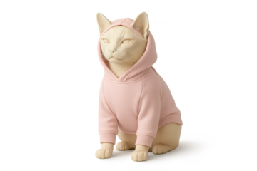 Stylized cream cat figure wearing a pink hoodie, isolated on transparent background