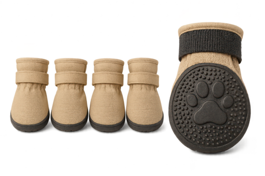 Beige dog boots for paw protection, isolated on transparent background