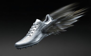 Winged Silver Athletic Shoe Concept for Speed and Agility Modern Design Advertisement Flyer Mockup
