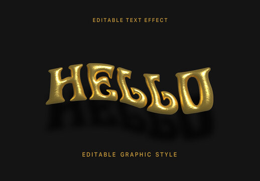 Golden Floating Ribbon Balloon Text Effect Metallic Shiny Font
