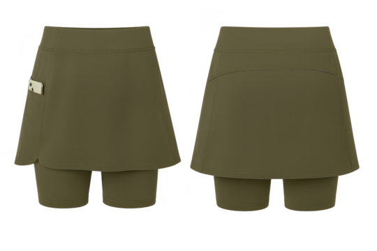 Women's dark green skort isolated on transparent background, active wear