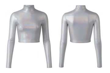 Futuristic silver crop top isolated on a transparent background, stylish apparel
