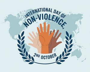 International Day of Non Violence Concept with Diverse Hands and World Map Background for Global Harmony and Peace Celebrations